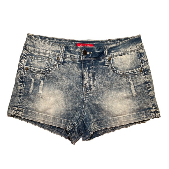 Guess Mid-Rise Distressed Vintage Acid‎ Wash Hemmed Jean Shorts - 27 - Picture 1 of 6